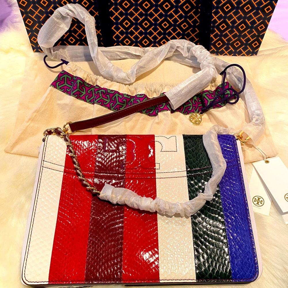 NWT Tory Burch Savannah striped clutch / crossbody